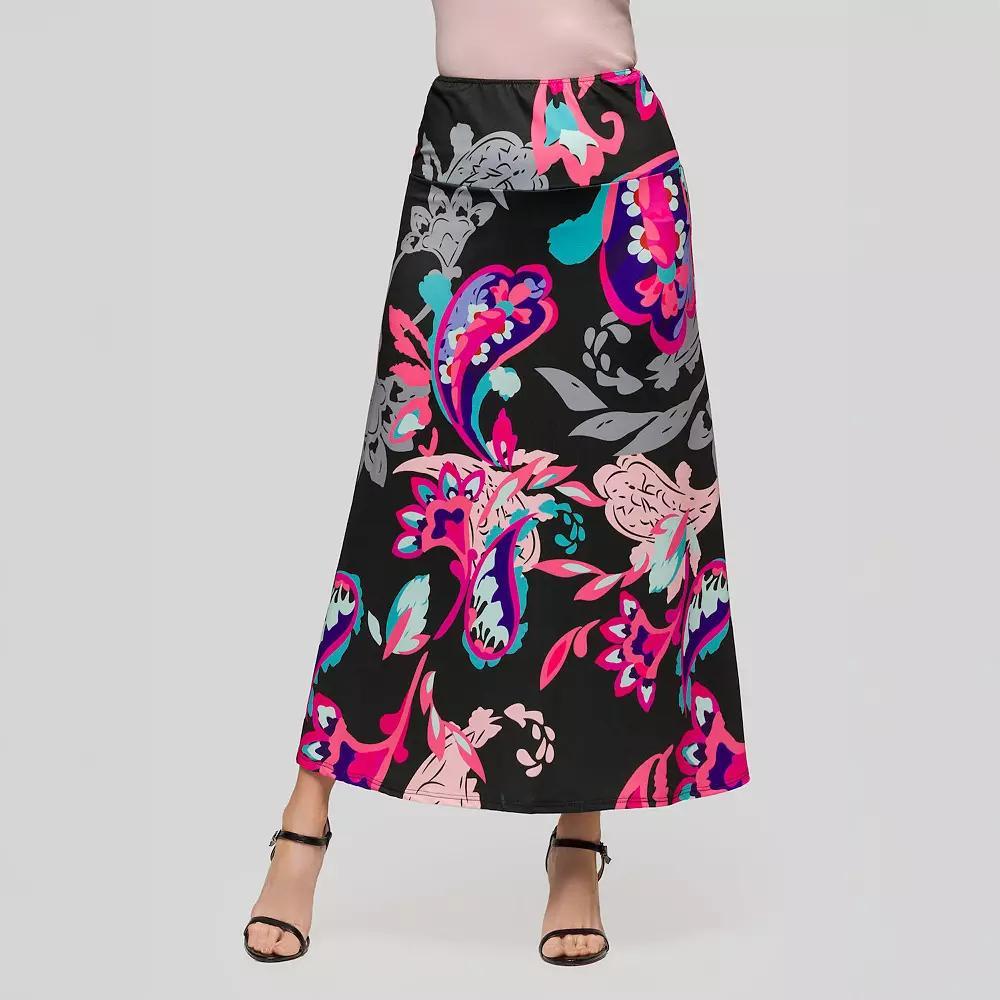 Women's 24Seven Comfort Apparel Print Elastic Waist A-Line Maxi Skirt,  Product Image