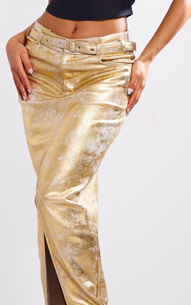 Gold Coated Split Back Maxi Skirt Product Image