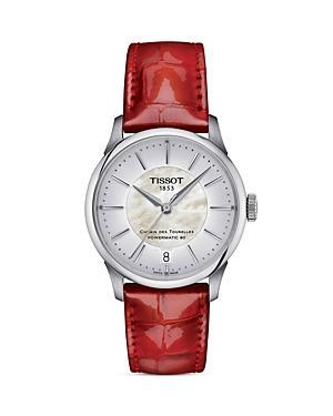 Tissot Womens Chemin Des Tourelles Powermatic 80 Automatic Light Blue Leather Strap Watch Product Image