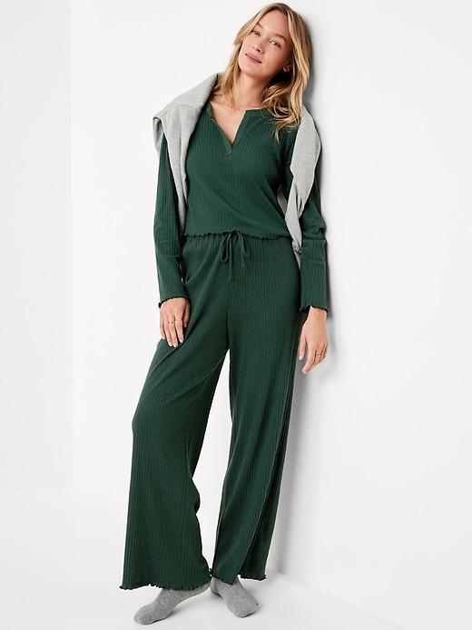 High-Waisted Ribbed Pajama Pants Product Image