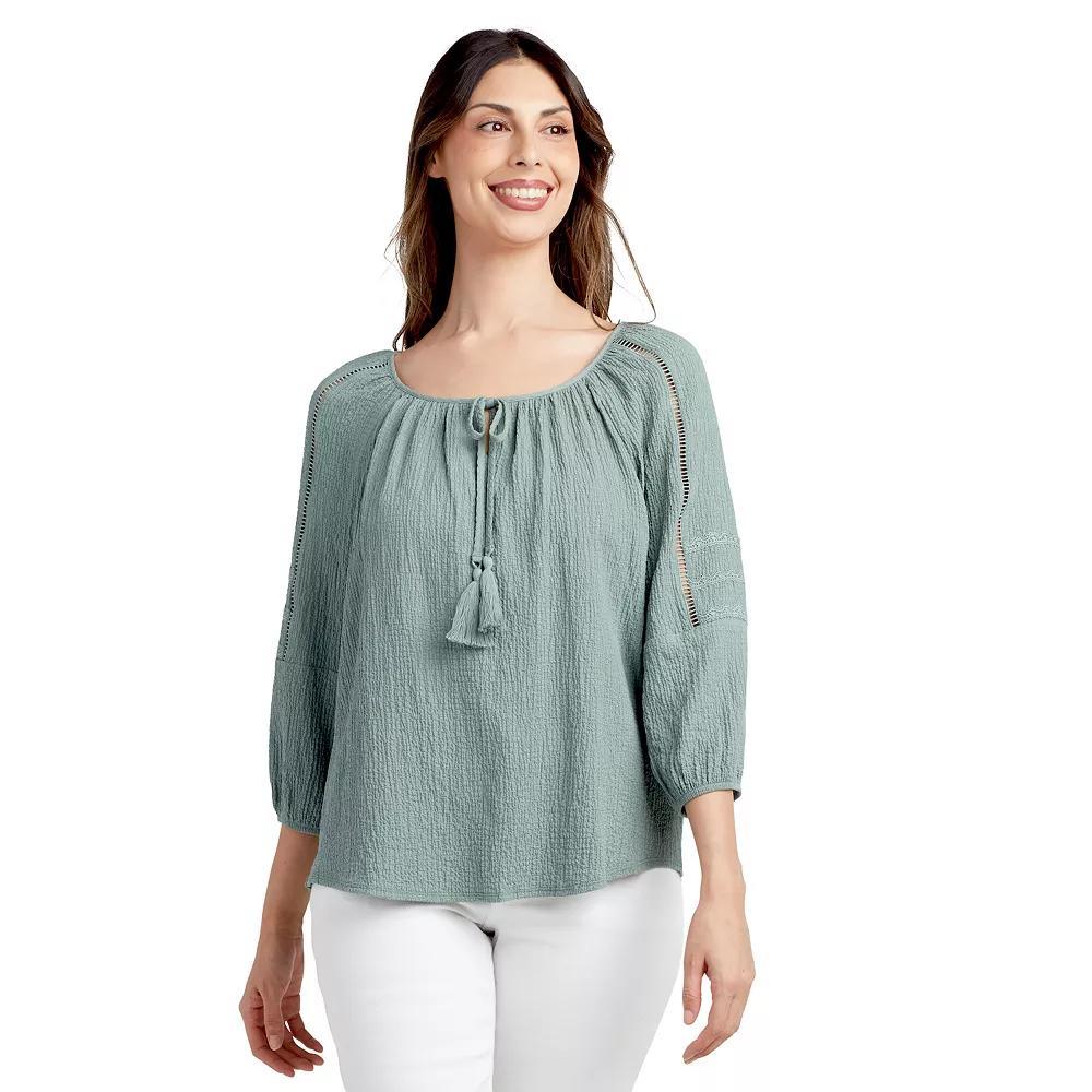 Womens AB Studio Lace Trim Peasant Top Green Product Image