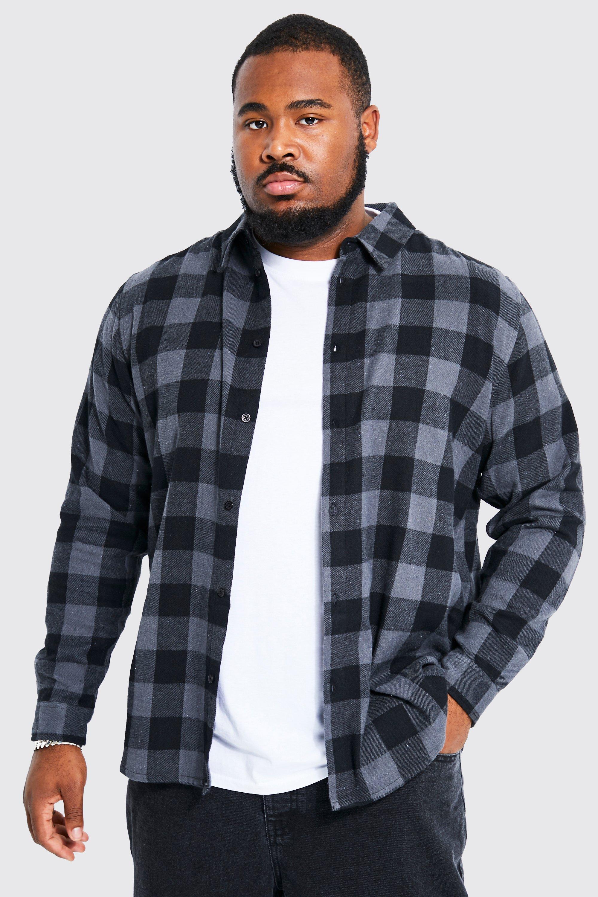 Mens Grey Plus Long Sleeve Buffalo Check Shirt, Grey Product Image