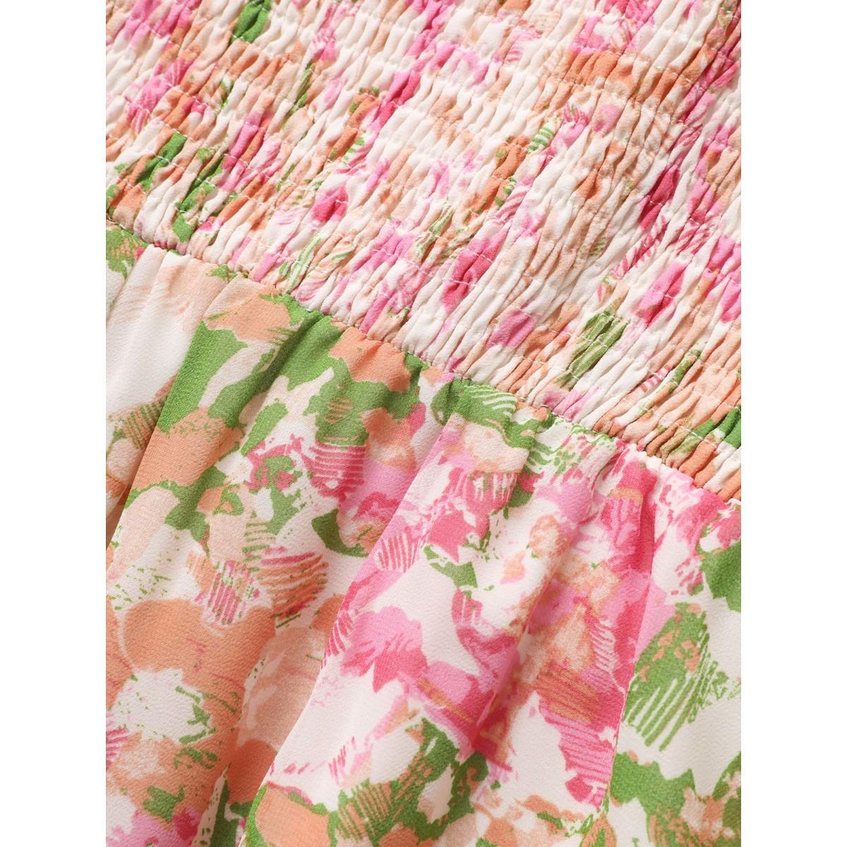 Plus Size Chiffon Floral Shirred Ruffle Layered Hem Dress Multicolor Women Elegant Shirred Non Sleeveless Curvy BloomChic 26/4X Product Image