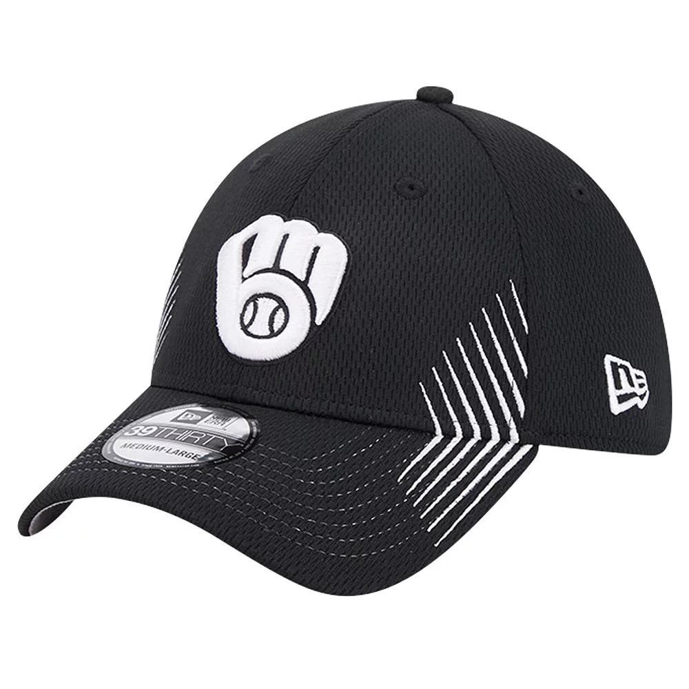 Men's New Era Black Milwaukee Brewers Active Dash Mark 39THIRTY Flex Hat,  Product Image