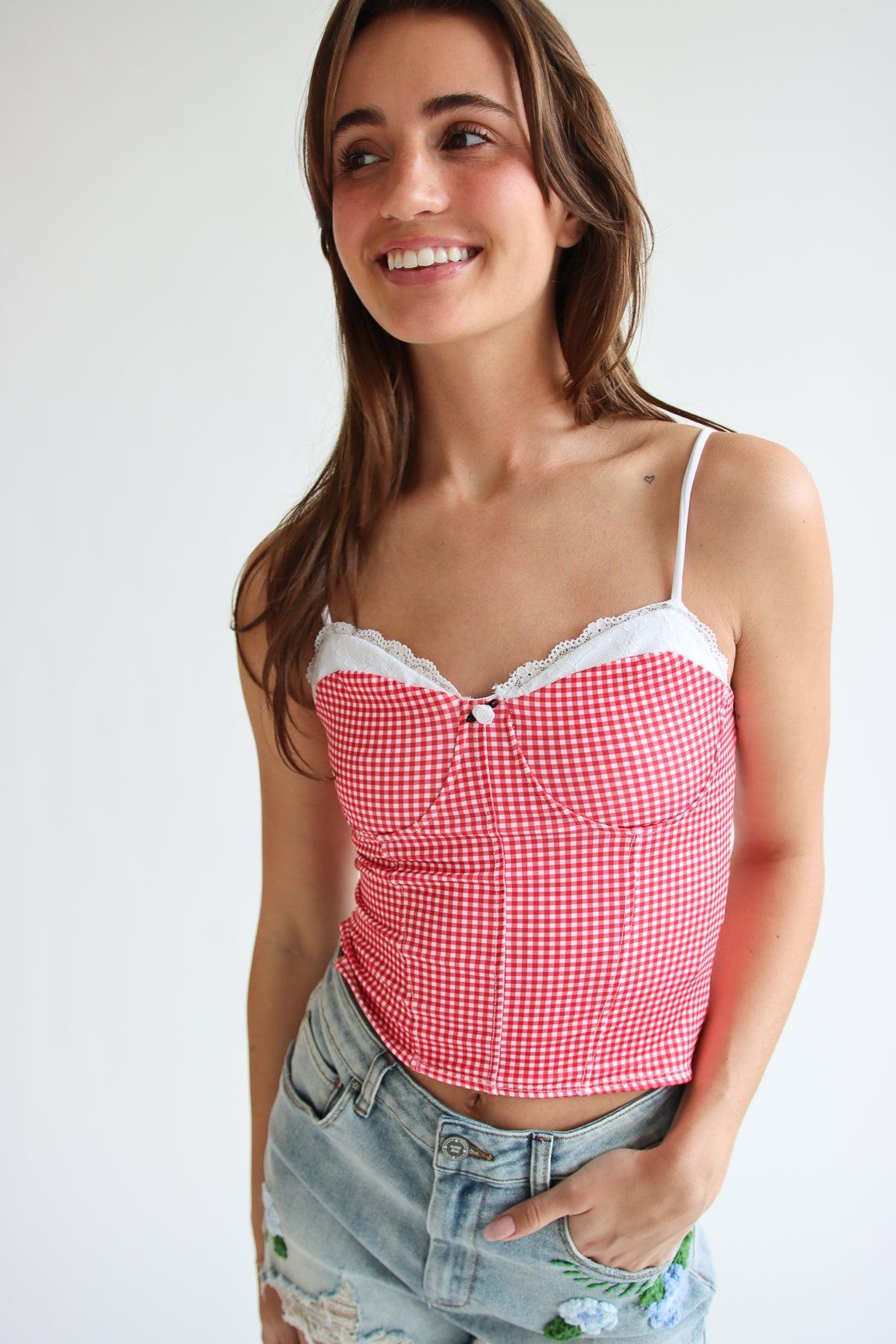 Gingham Rosebud Tank Top Product Image
