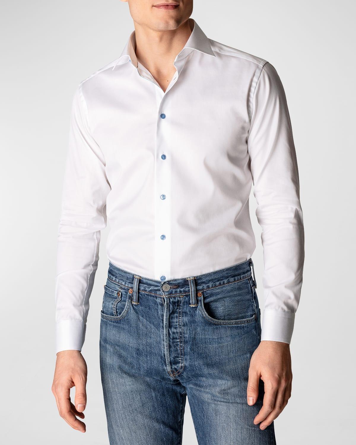 Contemporary Fit Twill Shirt with Blue Buttons Product Image