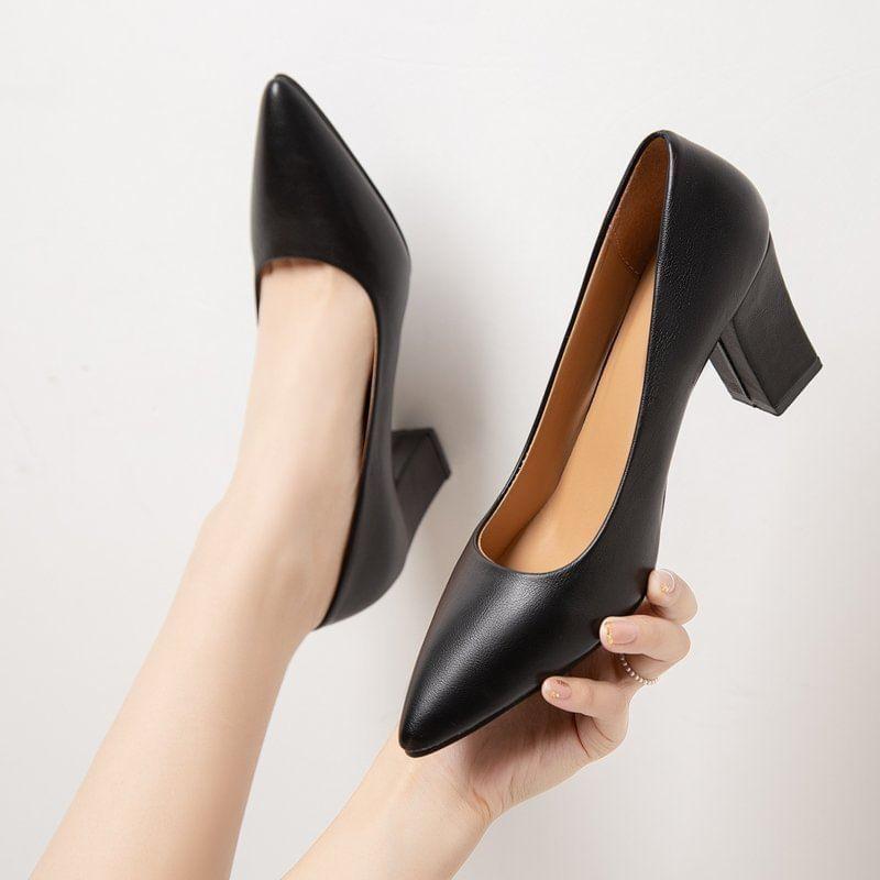 Block Heel Pointed Plain Pumps Product Image