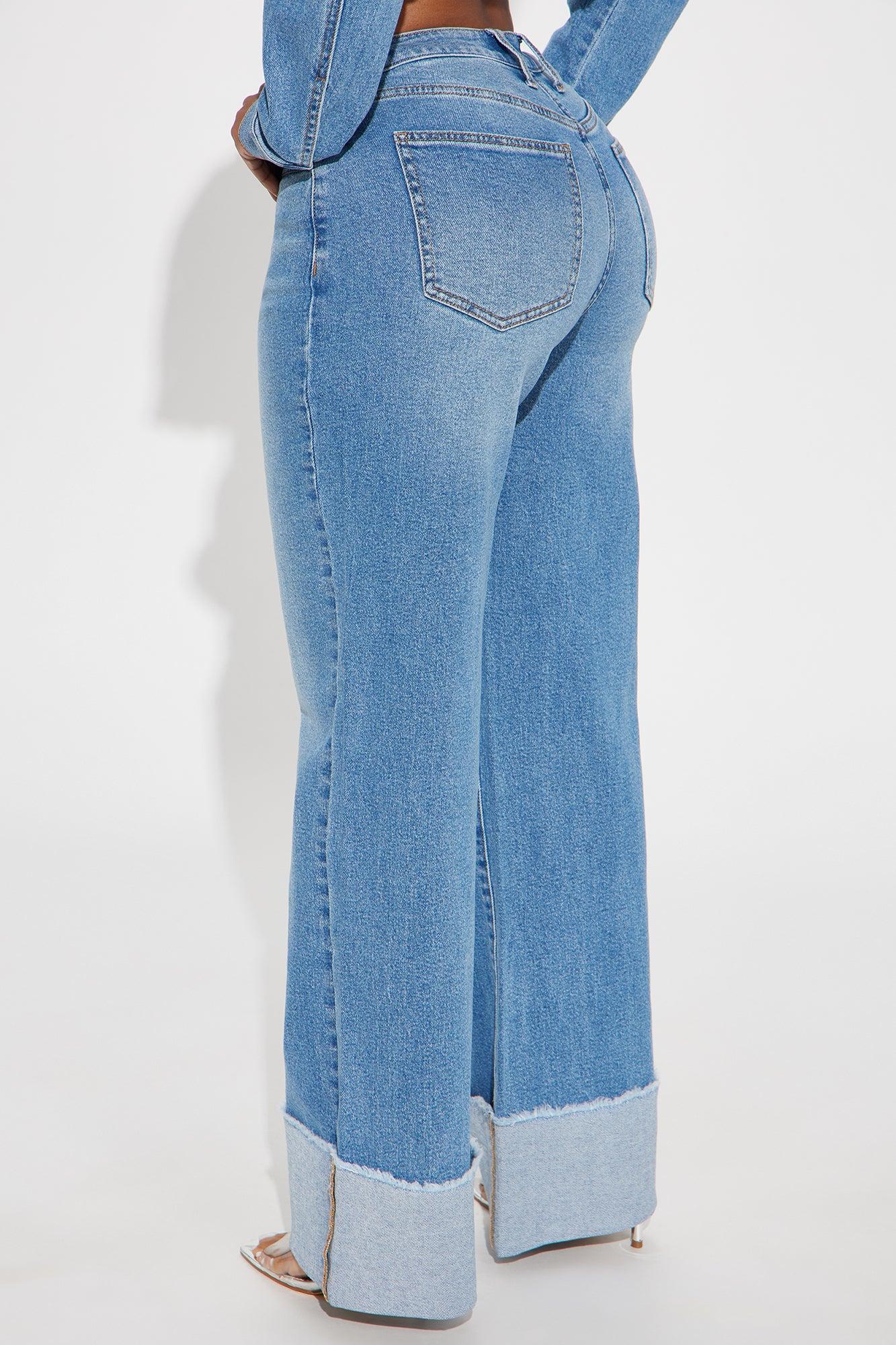 All The While Cuffed Wide Leg Jeans - Light Wash Product Image