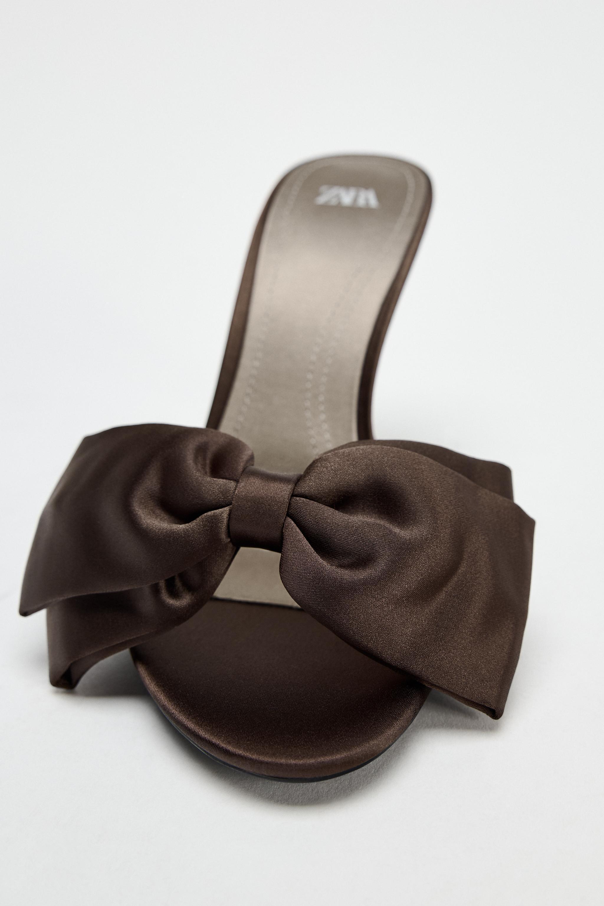 SATIN FINISH MAXI BOW HEELED SANDALS Product Image