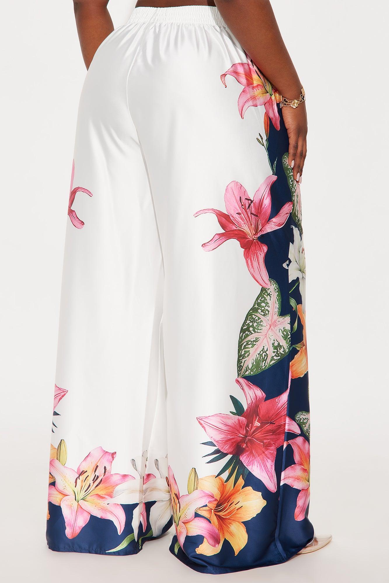 Gisella Floral Satin Wide Leg Pant - Cream/combo Female Product Image
