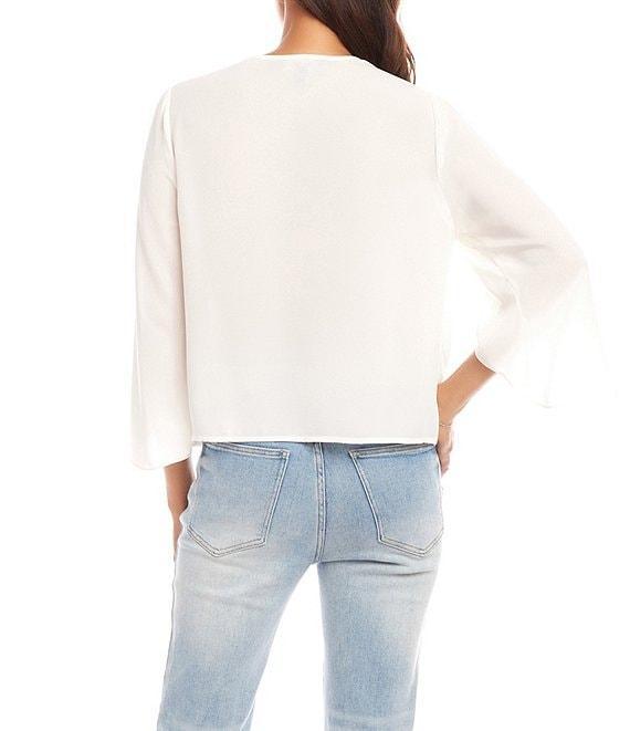 Karen Kane Silky Crepe 3/4 Flutter Sleeve Drape Front Crossover Top Product Image