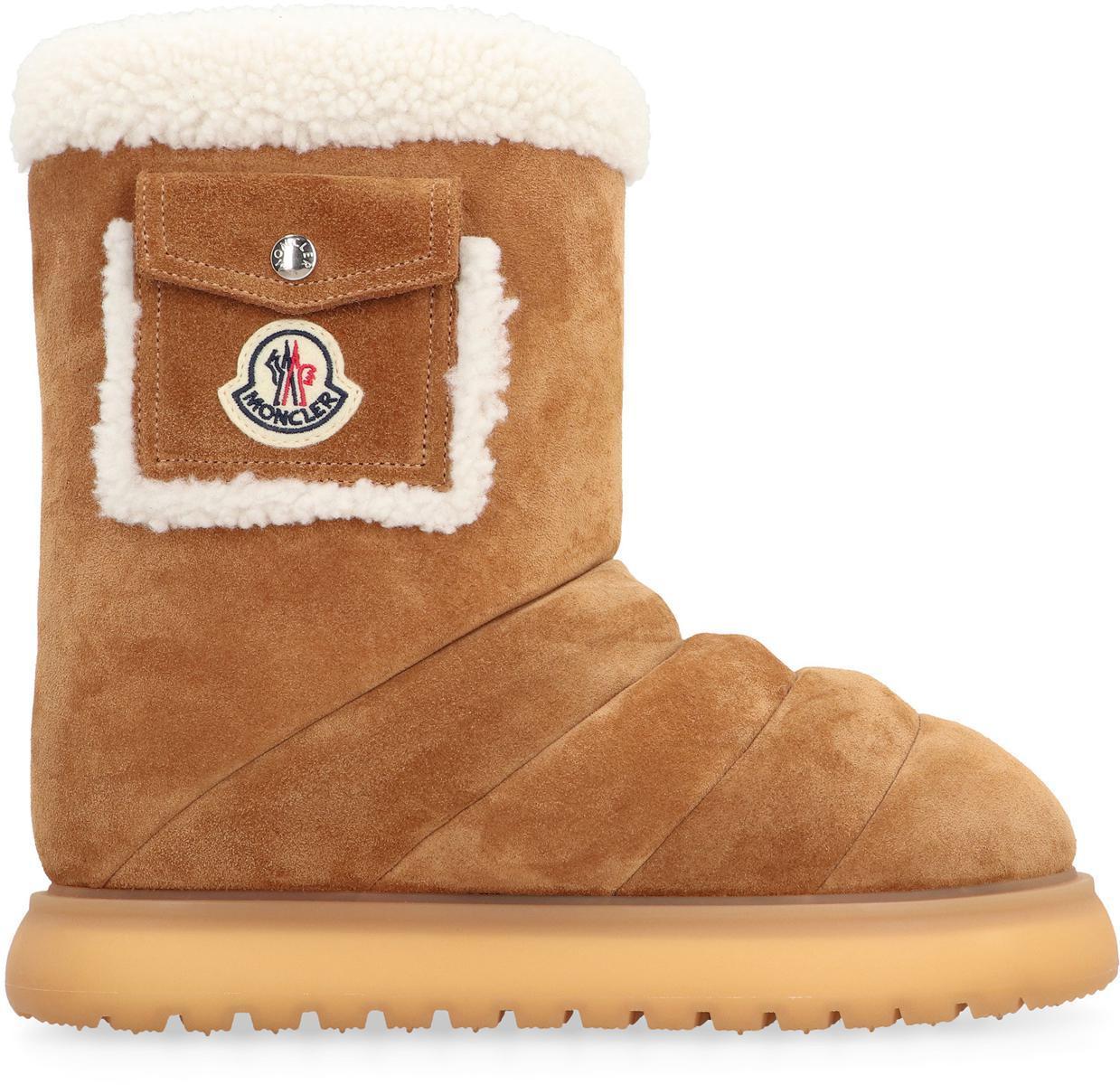 MONCLER Gaia Pocket-detailed Suede Ankle Boots In Brown Product Image