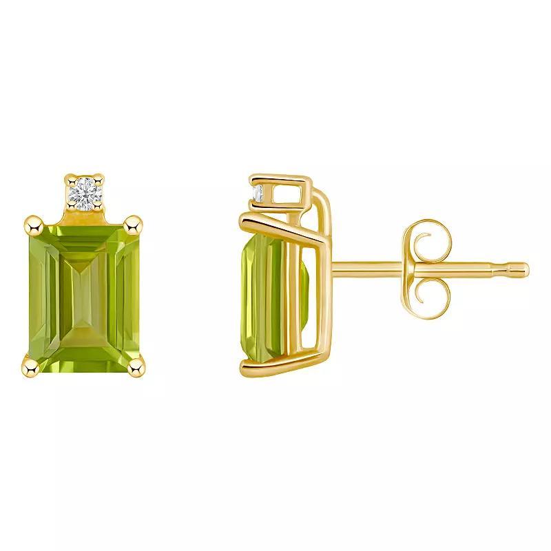 Celebration Gems 14k Gold Emerald Cut Peridot & Diamond Accent Stud Earrings, Women's Product Image