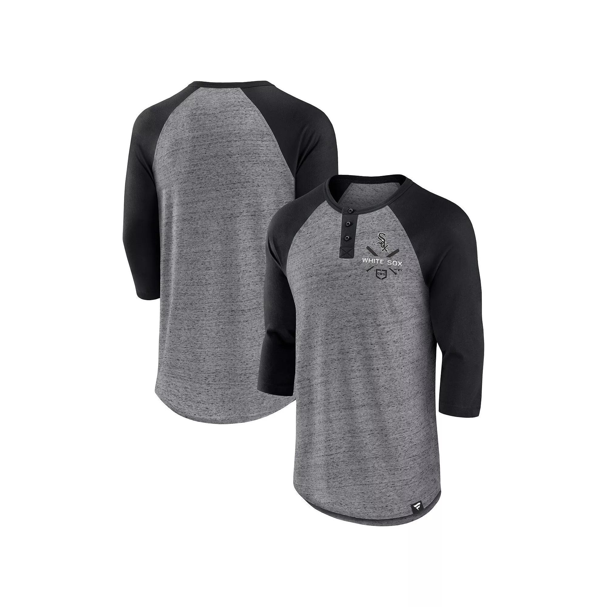 Men's Fanatics Branded Heathered Gray/Black Chicago White Sox Iconic Above Heat Speckled Raglan Henley 3/4 Sleeve T-Shirt, Size: Large, Grey Product Image