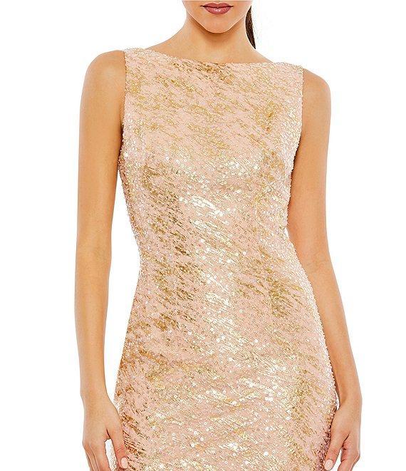 Mac Duggal Boat Neck Sleeveless Sequined Mesh Column Gown Product Image