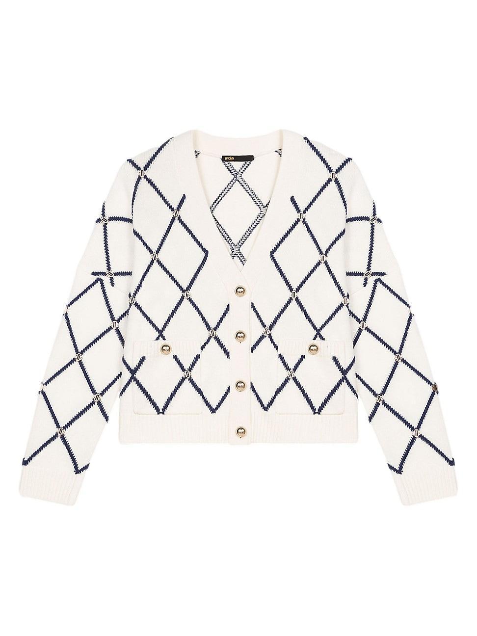 Womens Diamond Pattern Knitted Cardigan Product Image