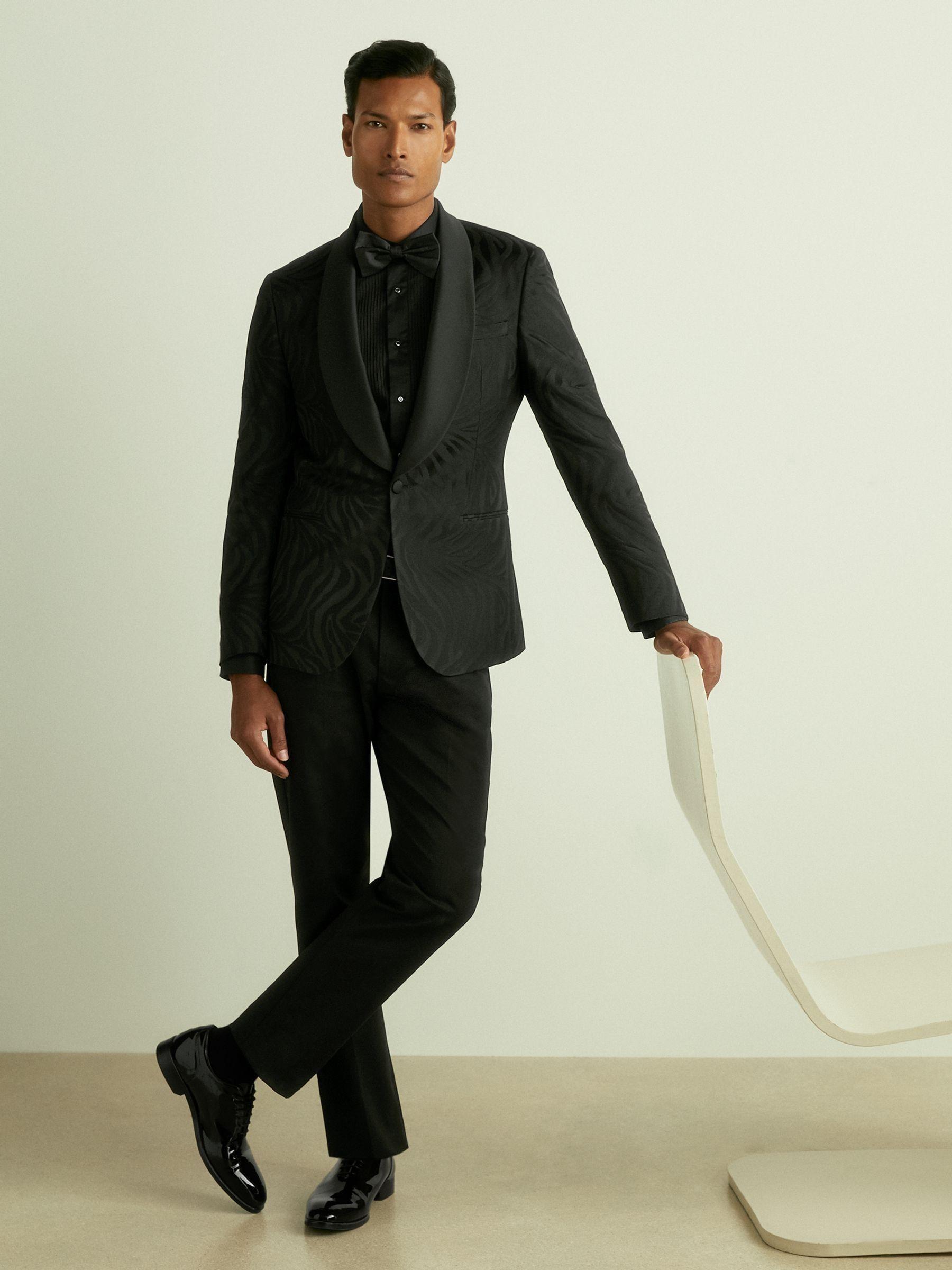 Wool-Blend Jacquard Tuxedo Jacket in Black Product Image