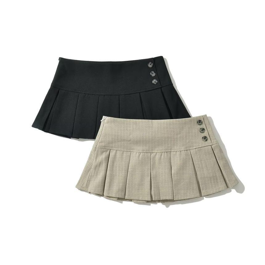 Low Waist Plain Mini Pleated Skirt Product Image