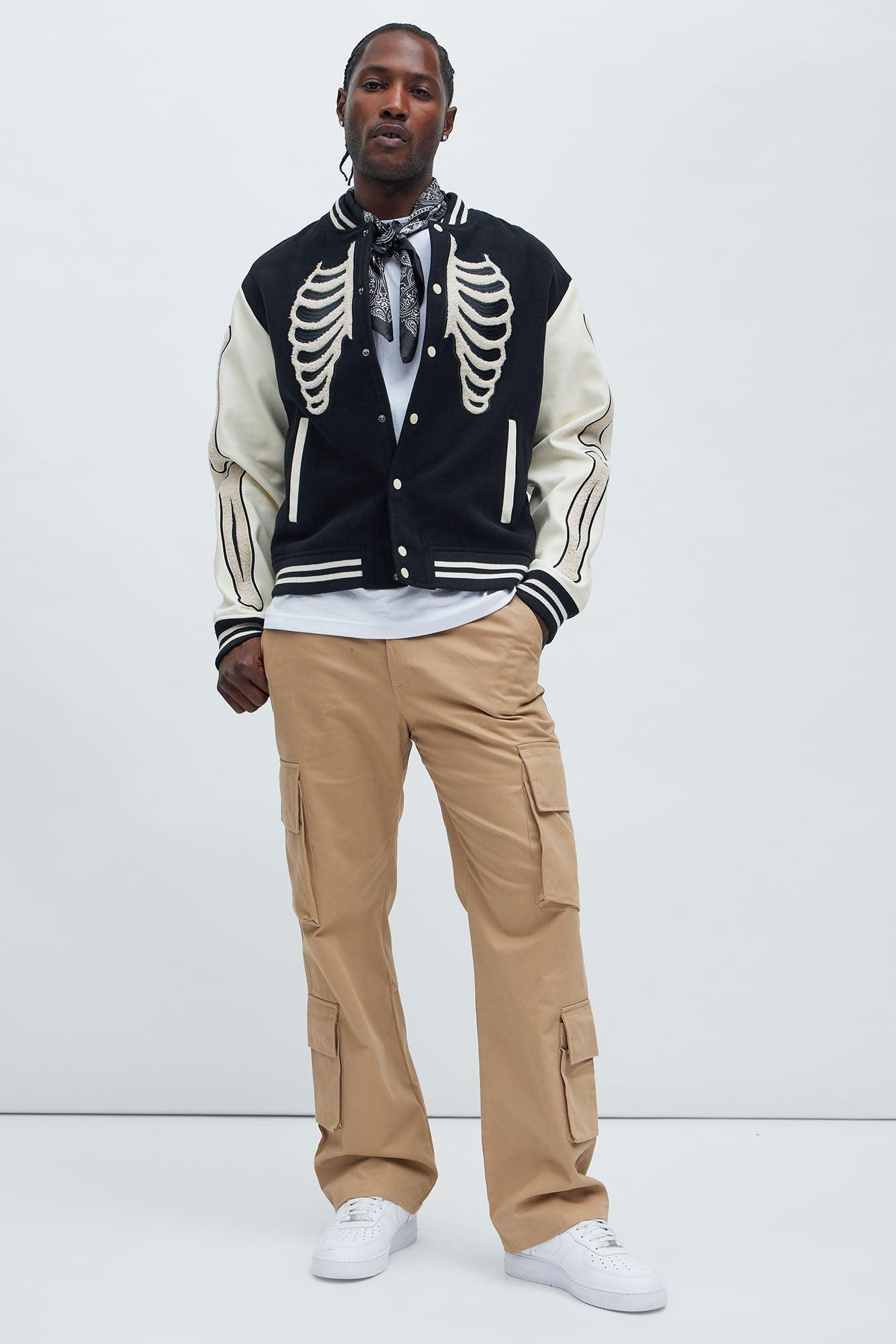 Skeleton Varsity Jacket - Black/White Product Image