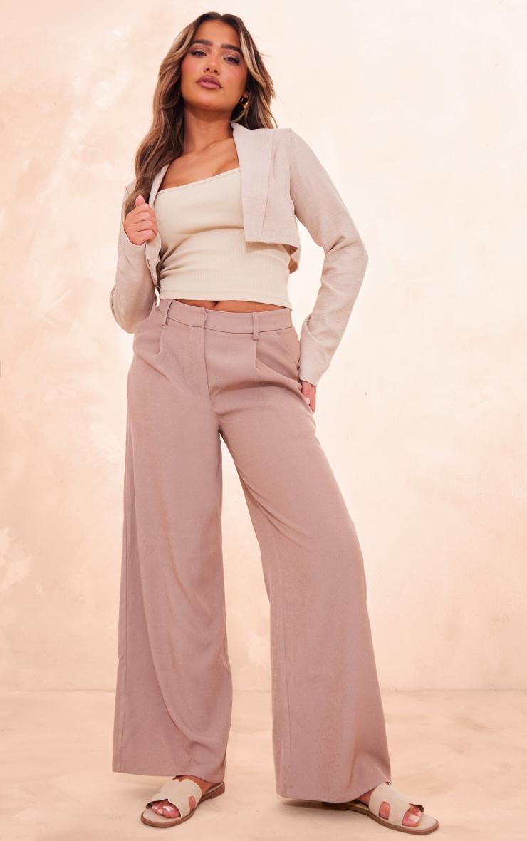 Oatmeal Linen Look Crop Blazer Product Image