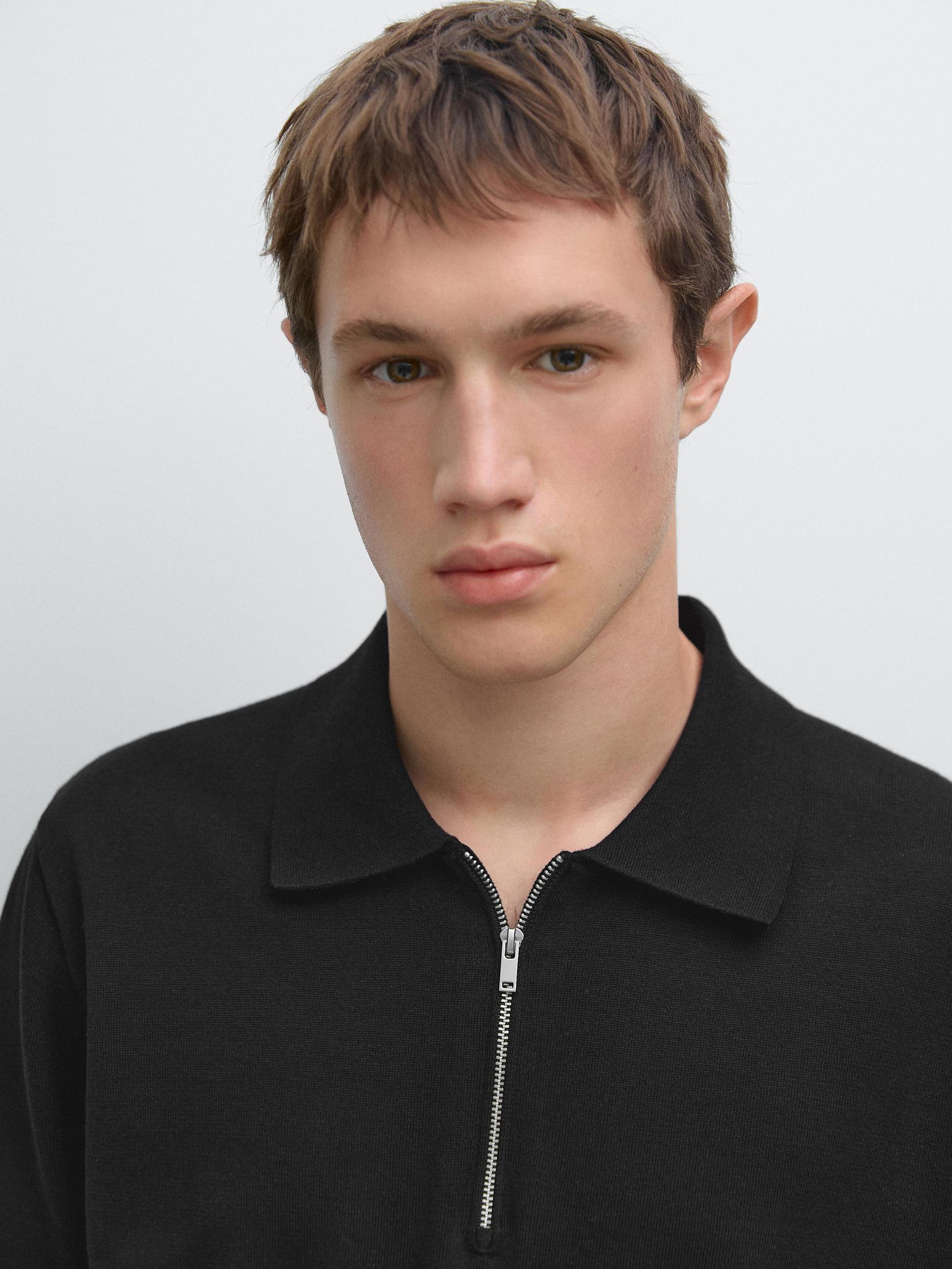 Cotton knit quarter-zip polo shirt Product Image