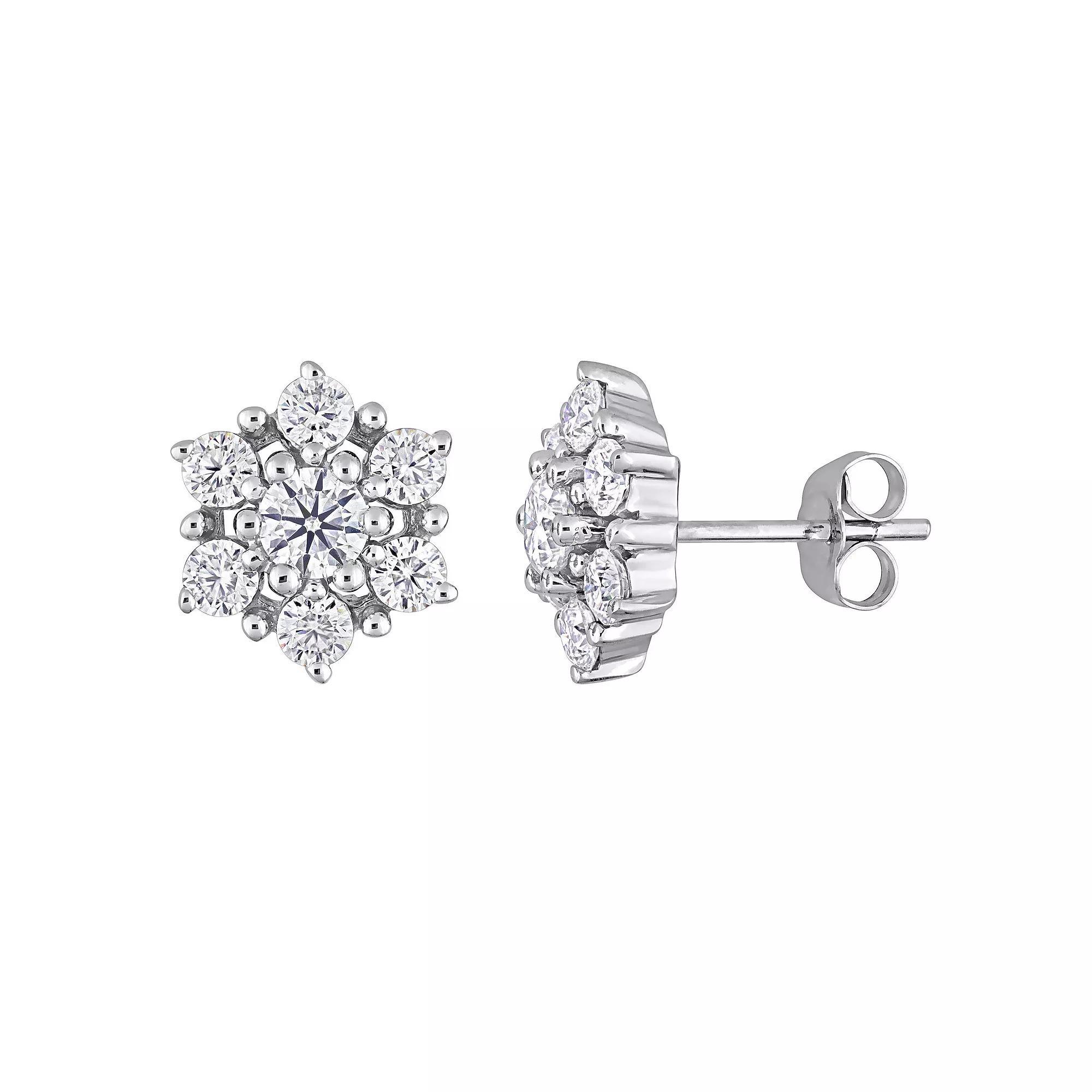 Stella Grace 10k White Gold Lab-Created Moissanite Floral Stud Earrings, Women's, 10k Whgold Product Image
