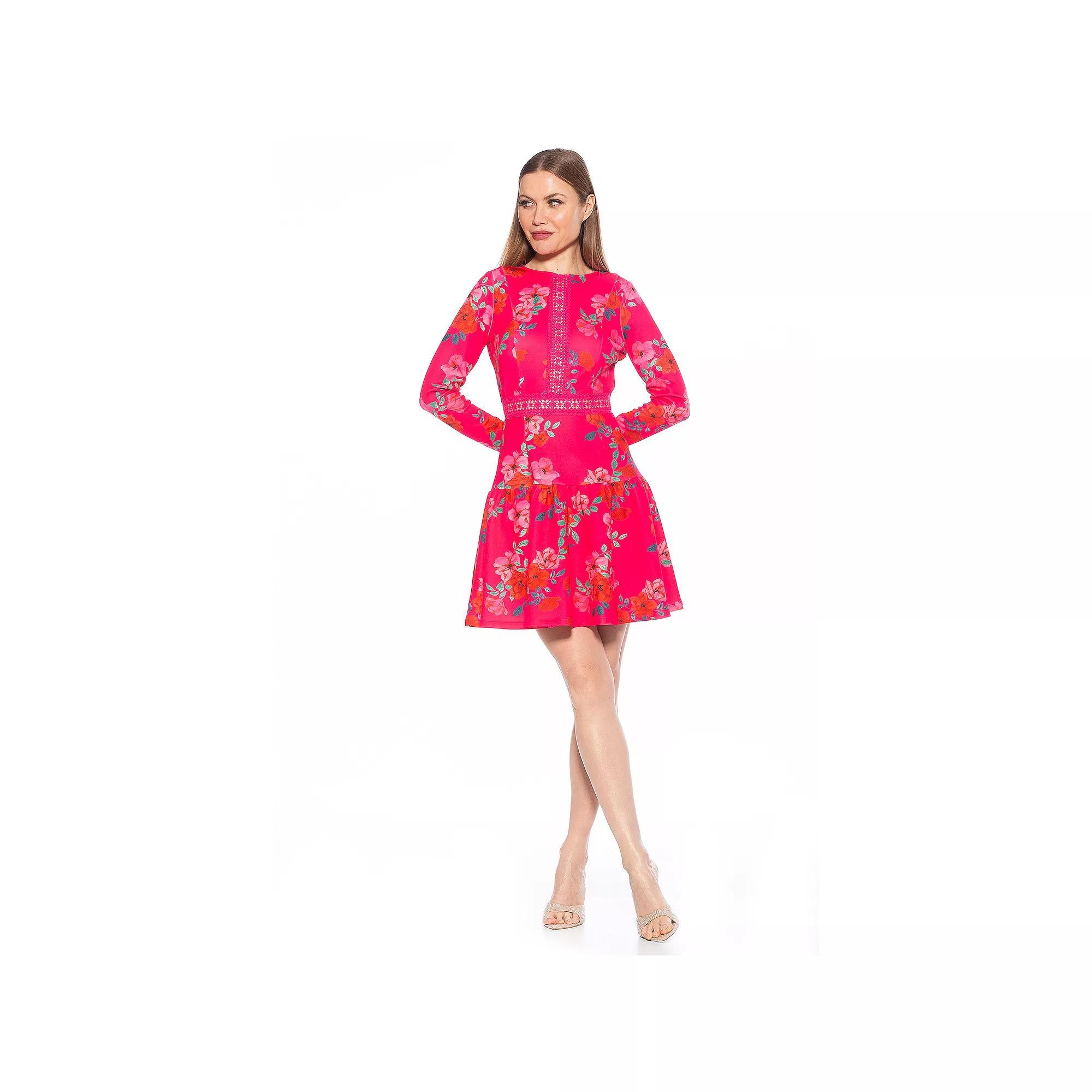 Women's ALEXIA ADMOR Alexa Long Sleeve Lace Trim Floral Print Mini Dress,  Product Image