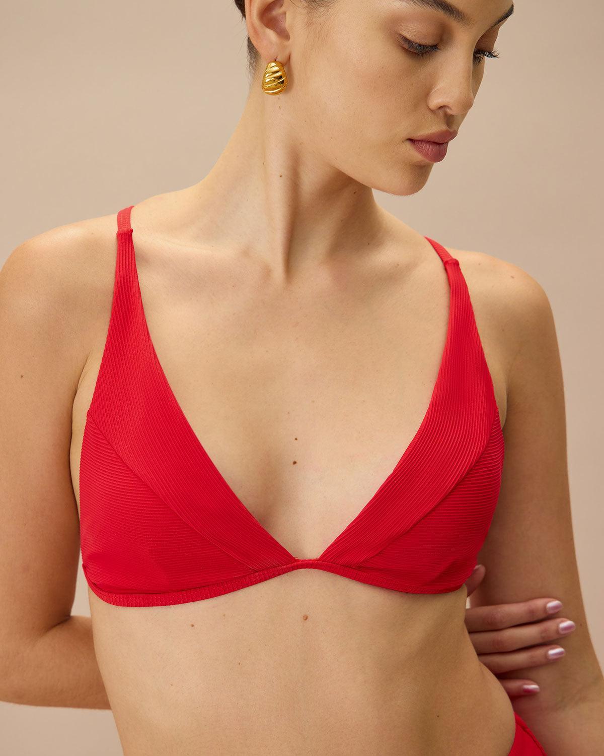 The Red Ribbed Cross Back Bikini Top Product Image
