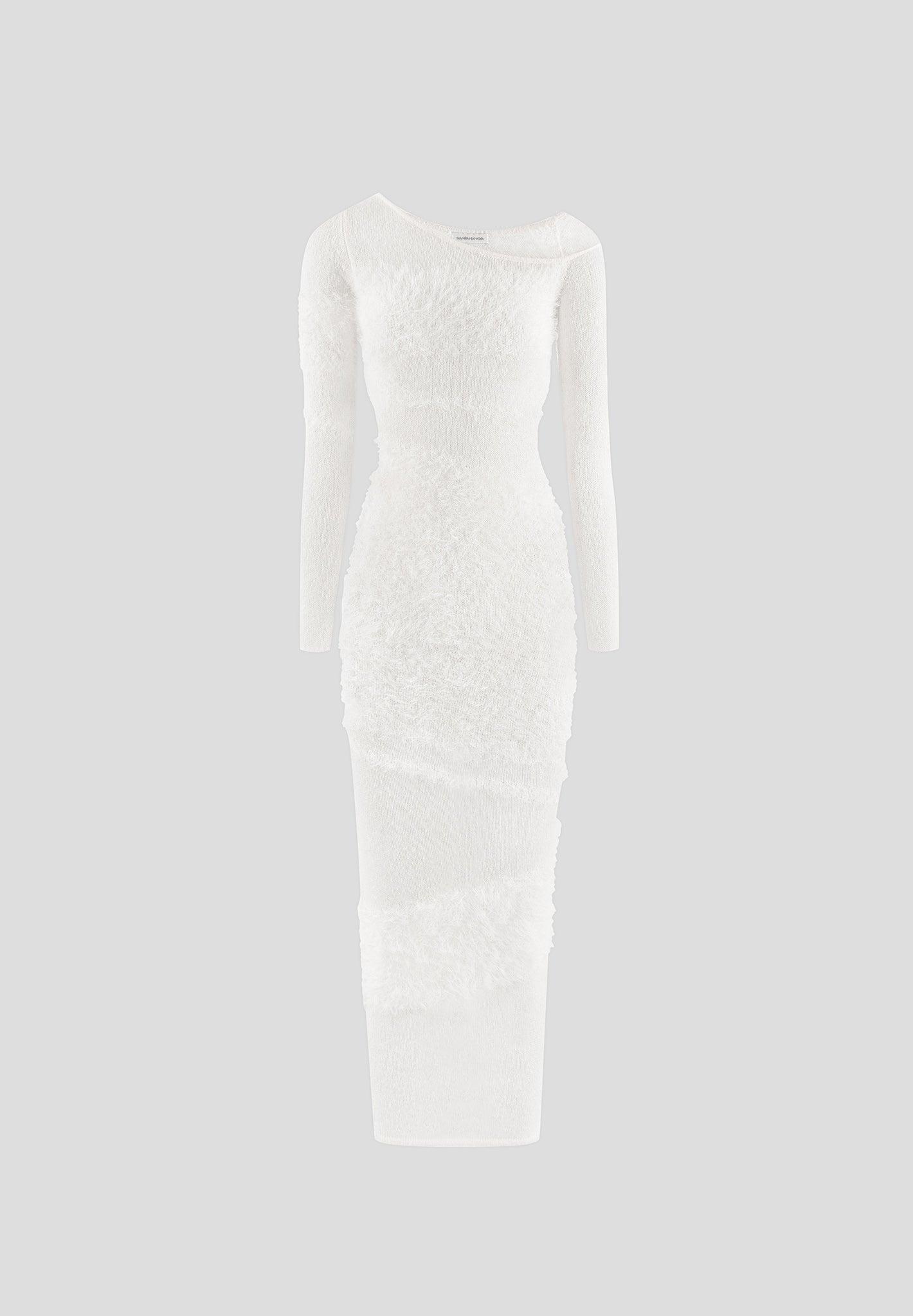 Off Shoulder Knitted Maxi Dress - Off White Female Product Image