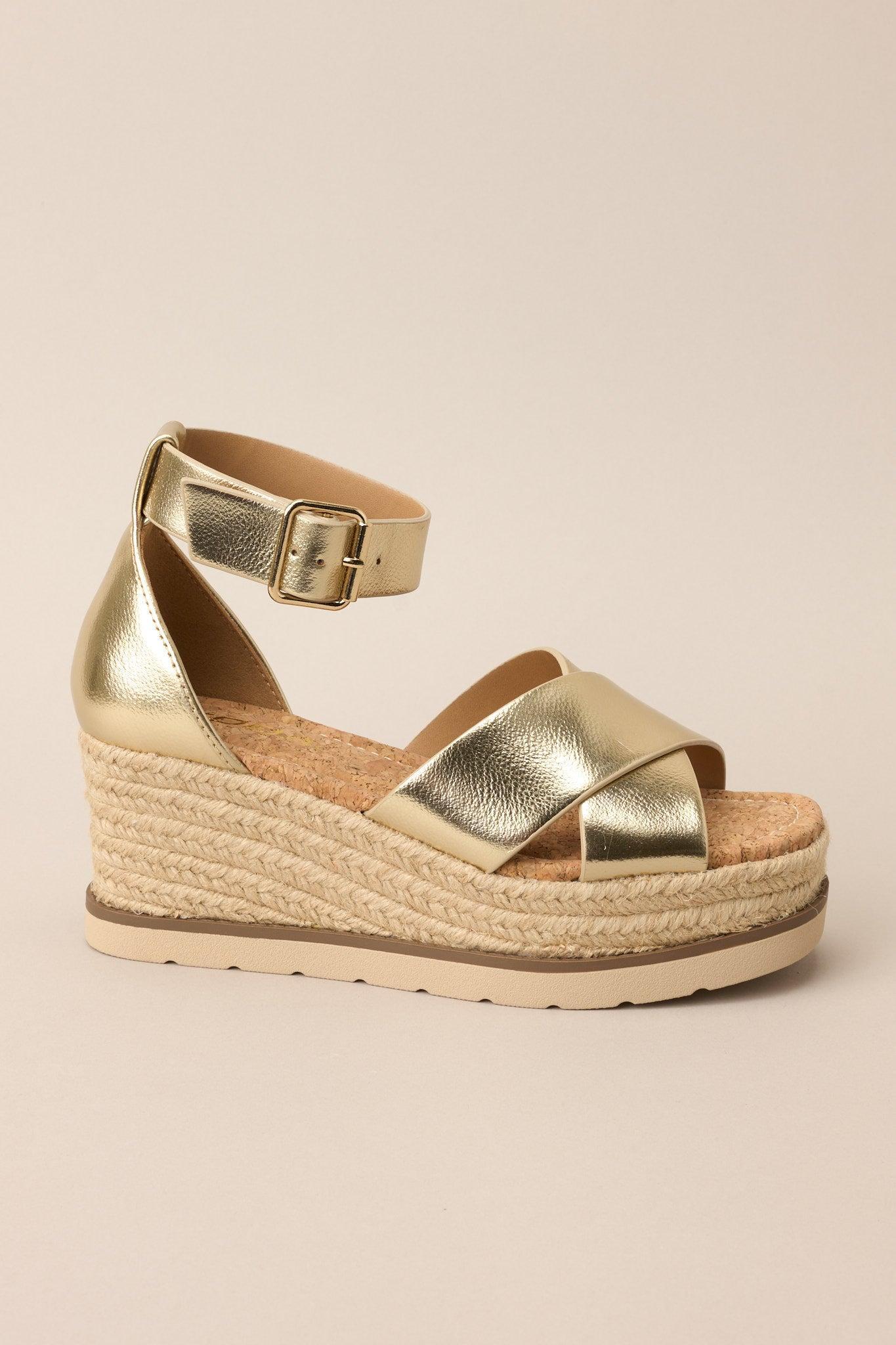 Sandy Sole Gold Espadrille Platform Wedge Sandals Product Image