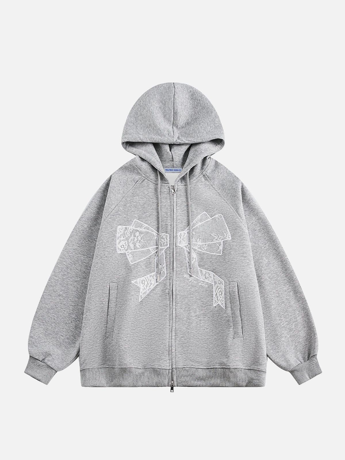 Aelfric Eden Embroidery Lace Bow Zip Up Hoodie Product Image