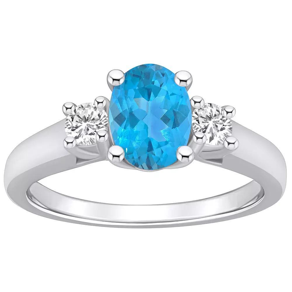 Alyson Layne 14k White Gold Oval Cut Blue Topaz & 1/4 Carat T.W. Diamond Ring, Women's, Size: 8 Product Image