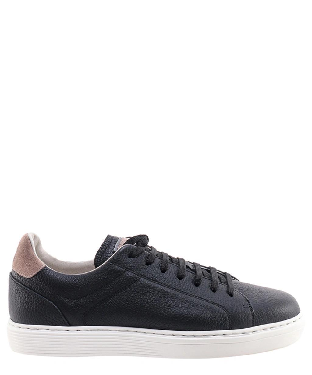 BRUNELLO CUCINELLI Navy Leather Sneakers In Black Product Image