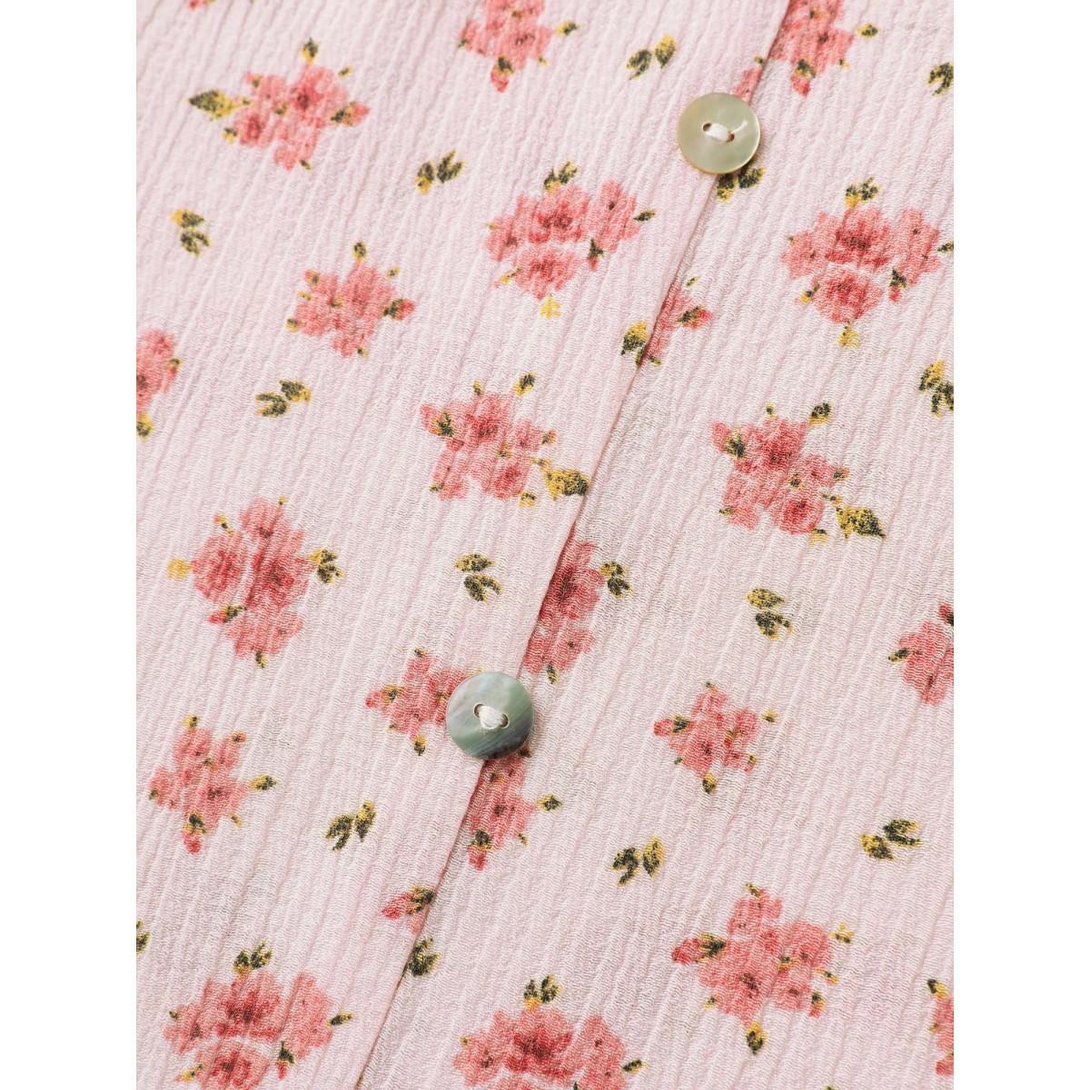 Plus Size Lightpink Blushing Floral Print Button Detail Blouse Women Short sleeve Round Neck Elegant Blouses BloomChic 14-16/1X Product Image