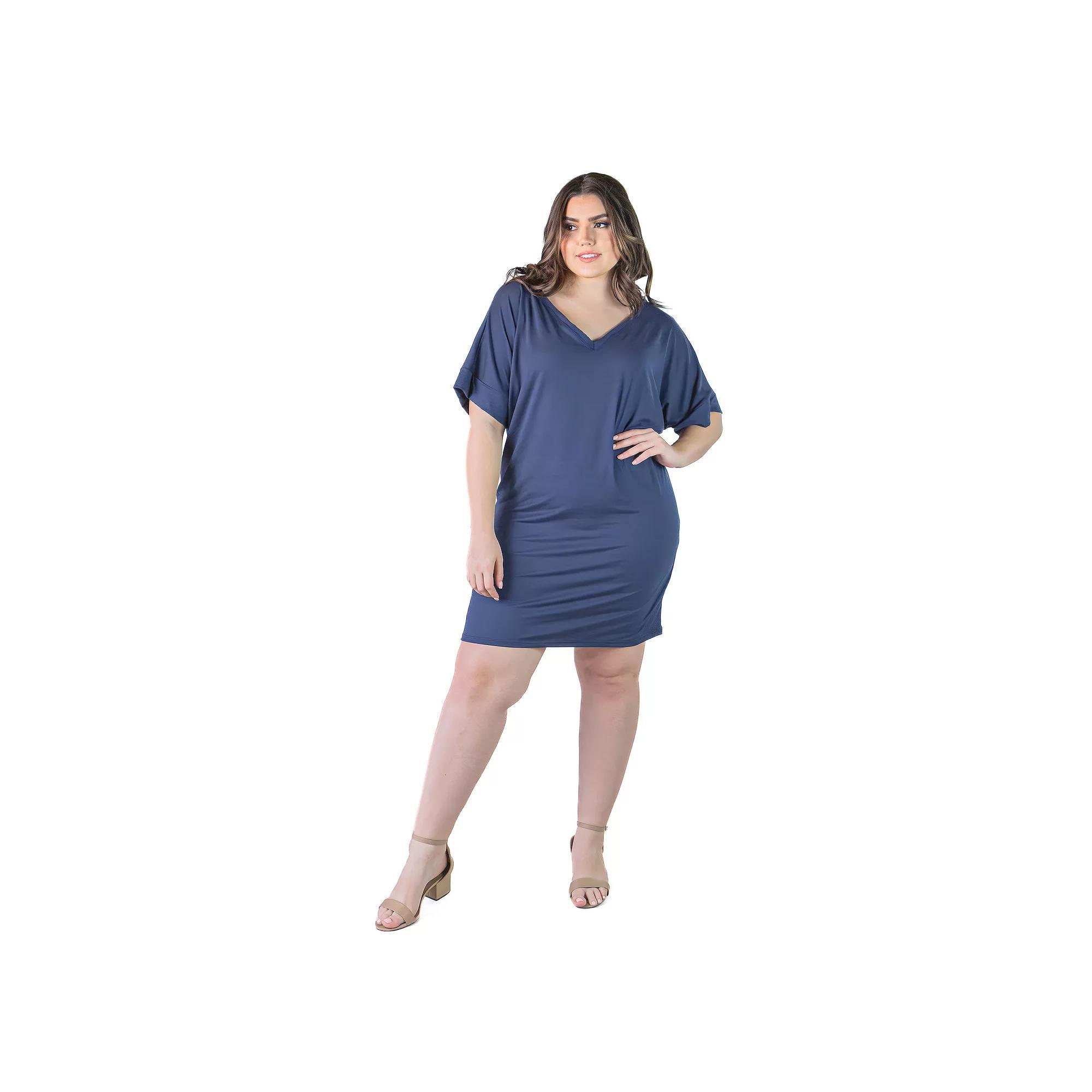 Plus Size 24Seven Comfort Apparel Loose Fit Tee Style Dress, Women's, Size: 1XL, Blue Product Image