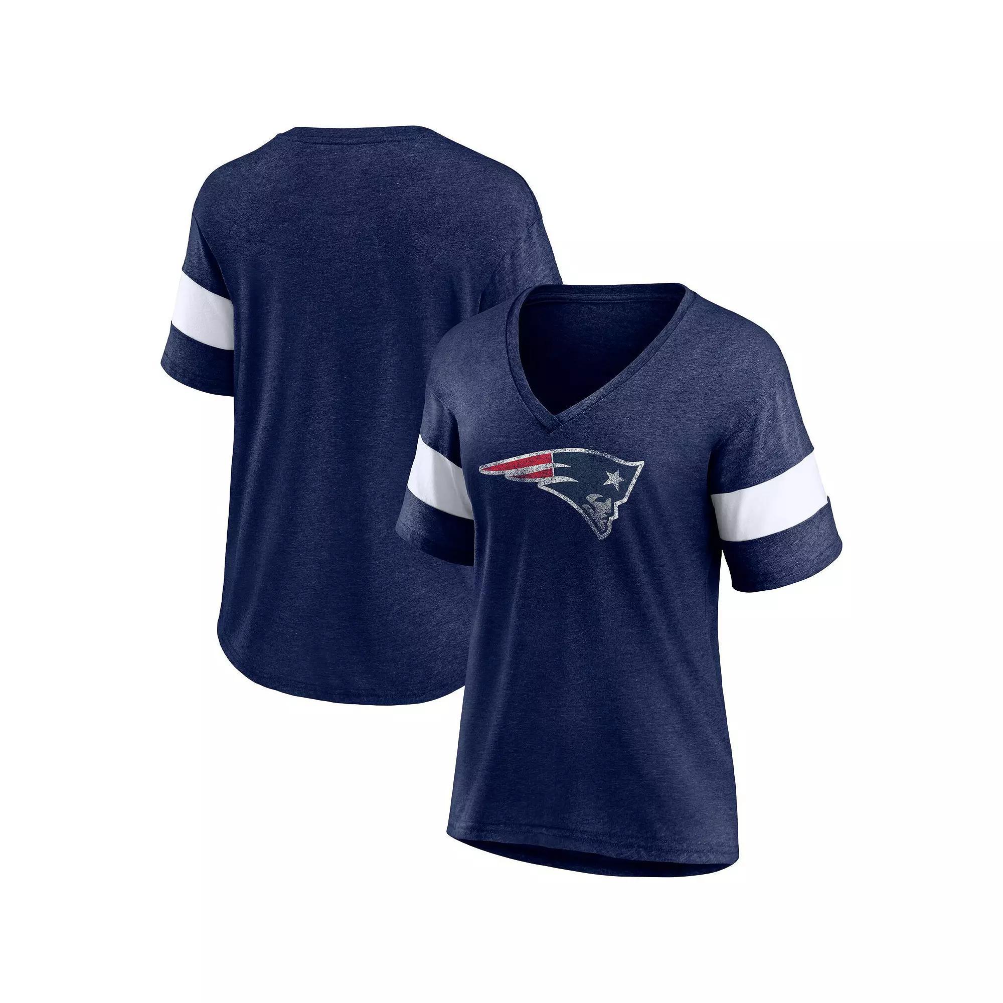 Women's Fanatics Branded Heathered Navy/White New England Patriots Distressed Team Tri-Blend V-Neck T-Shirt, Size: 3XL, Blue Product Image