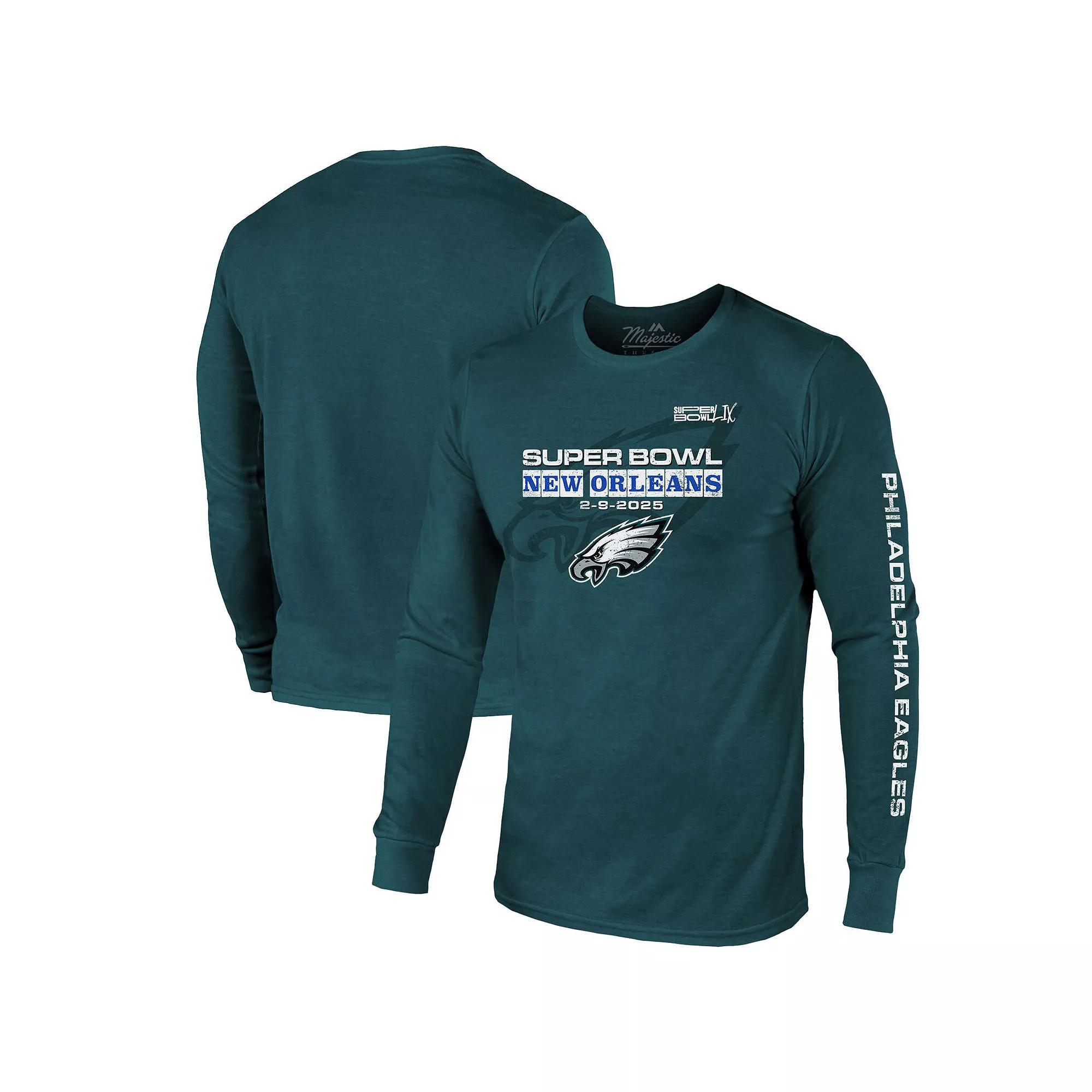 Men's Majestic Threads  Midnight Green Philadelphia Eagles Super Bowl LIX Tri-Blend Long Sleeve T-Shirt, Size: Medium Product Image
