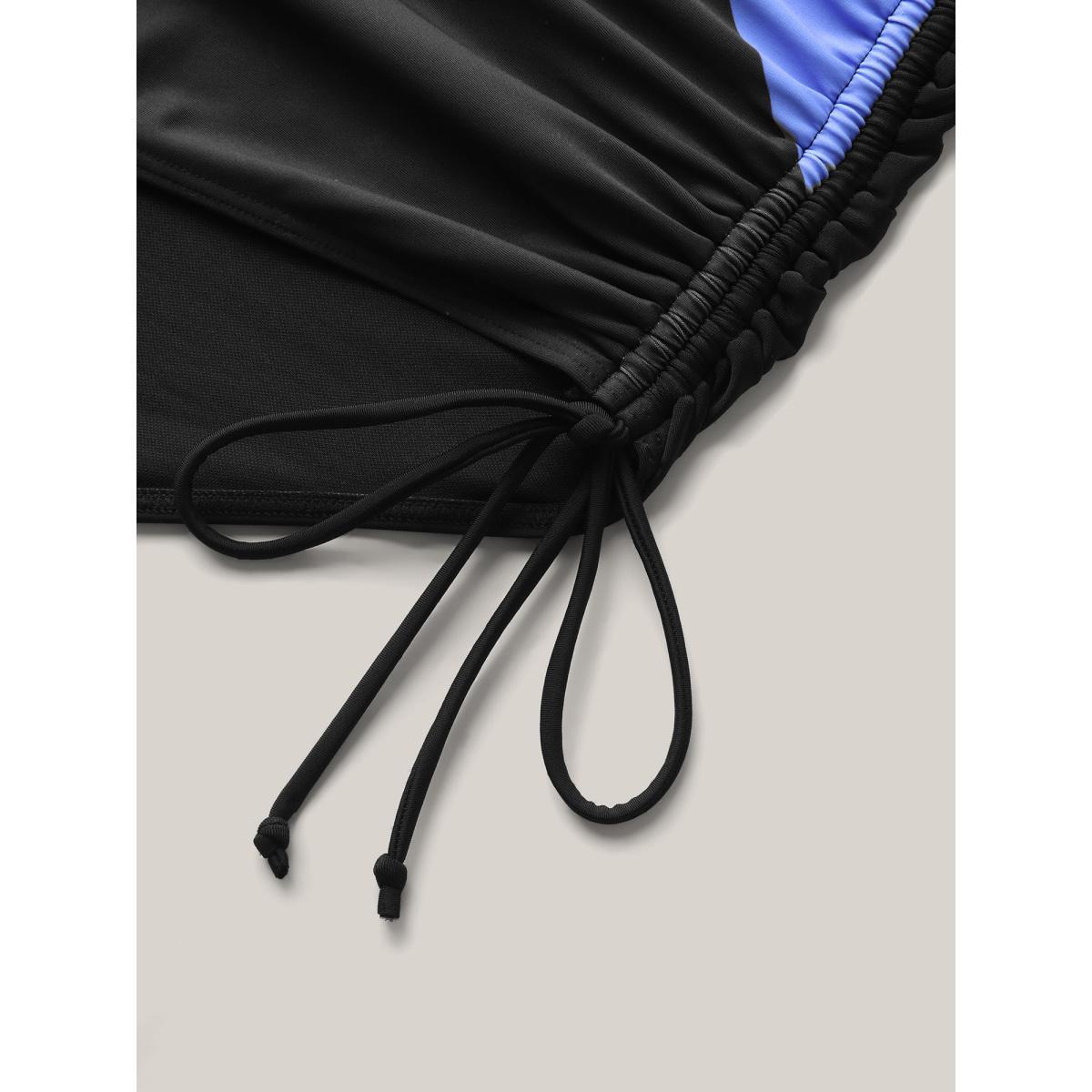 Plus Size Color Block Side Drawstring One-Piece Swimsuit Women's Swimwear Mediumblue Beach Contrast Curve Bathing Suits High stretch One Pieces BloomChic 26/4X Product Image