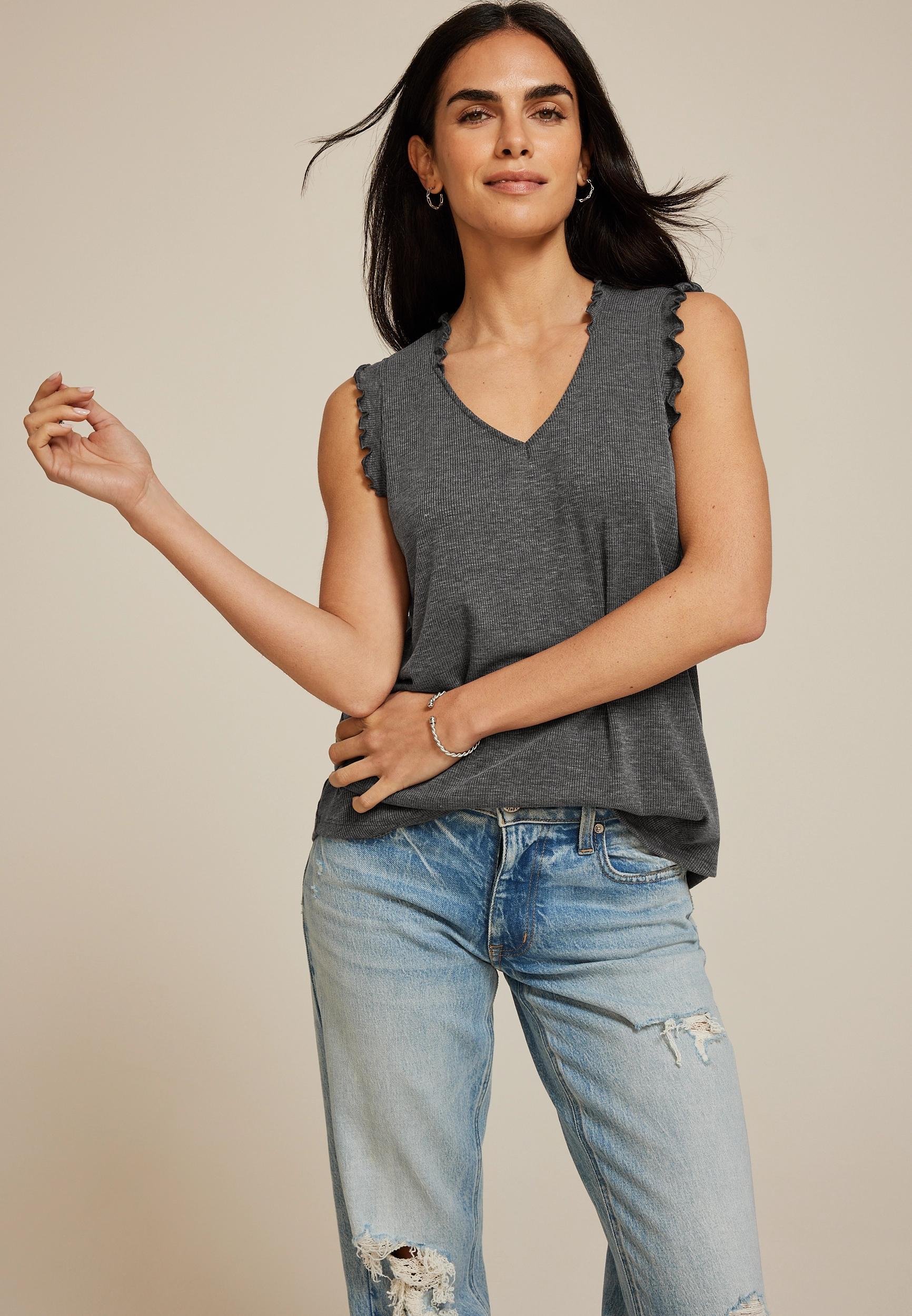 Ruffle Trim V Neck Tank Top Product Image