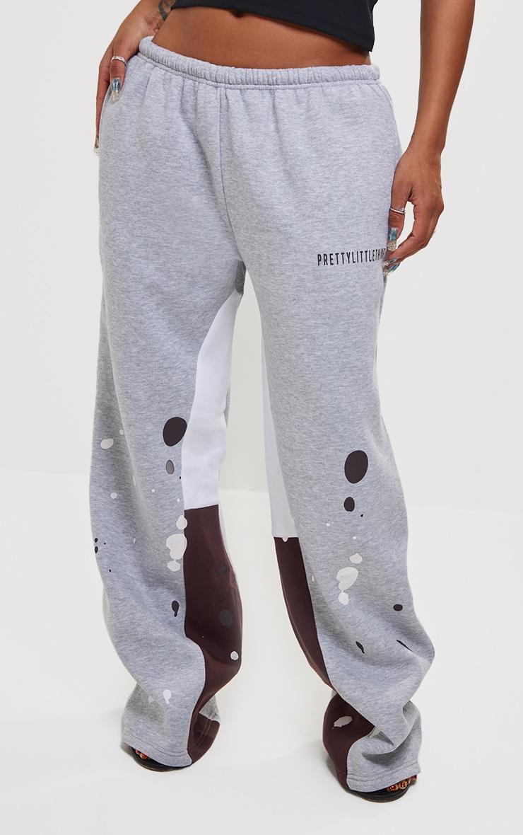 Shape Grey Marl Printed Paint Splat Detail Wide Leg Sweatpants Product Image