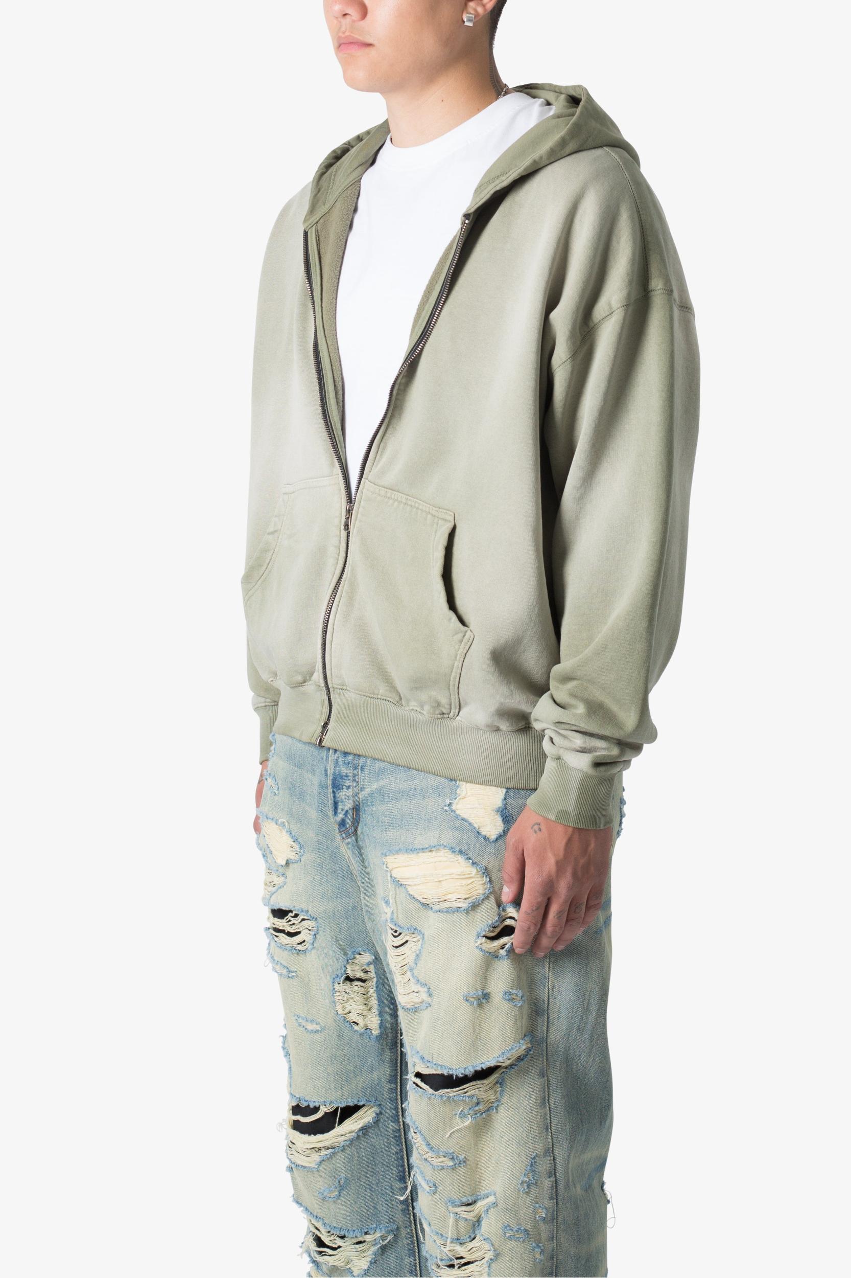 Faded Basic Zip Up Hoodie - Washed Olive Product Image
