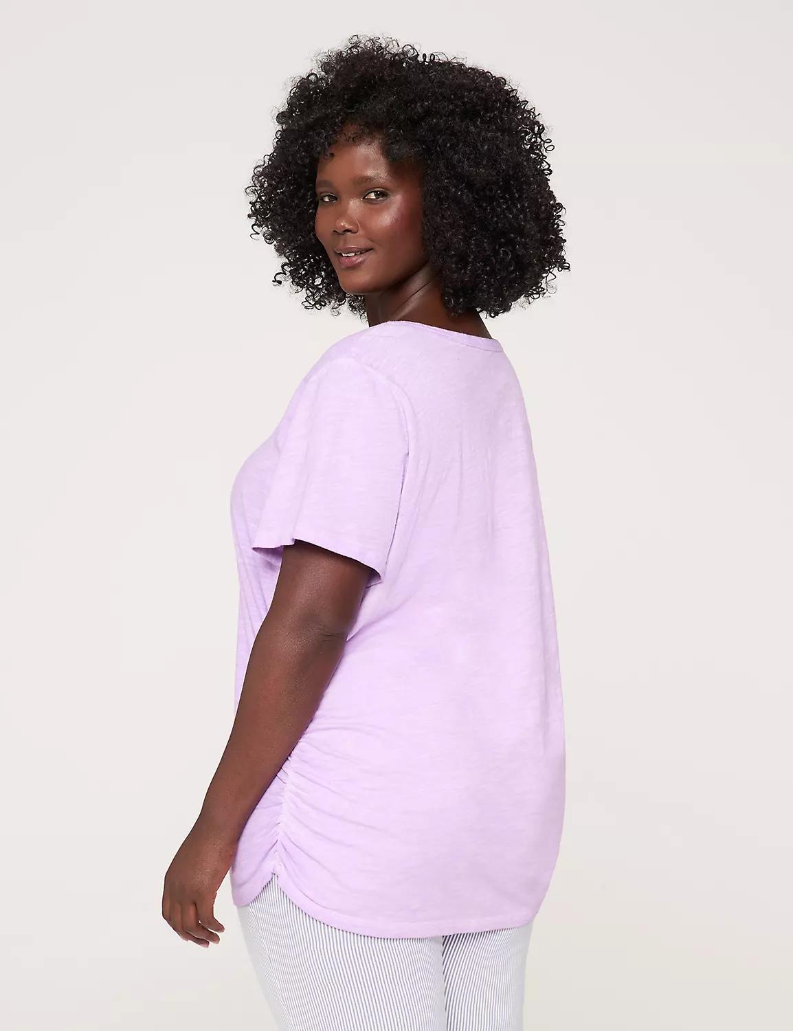 Short-Sleeve V-Neck Side-Ruched Tee Product Image