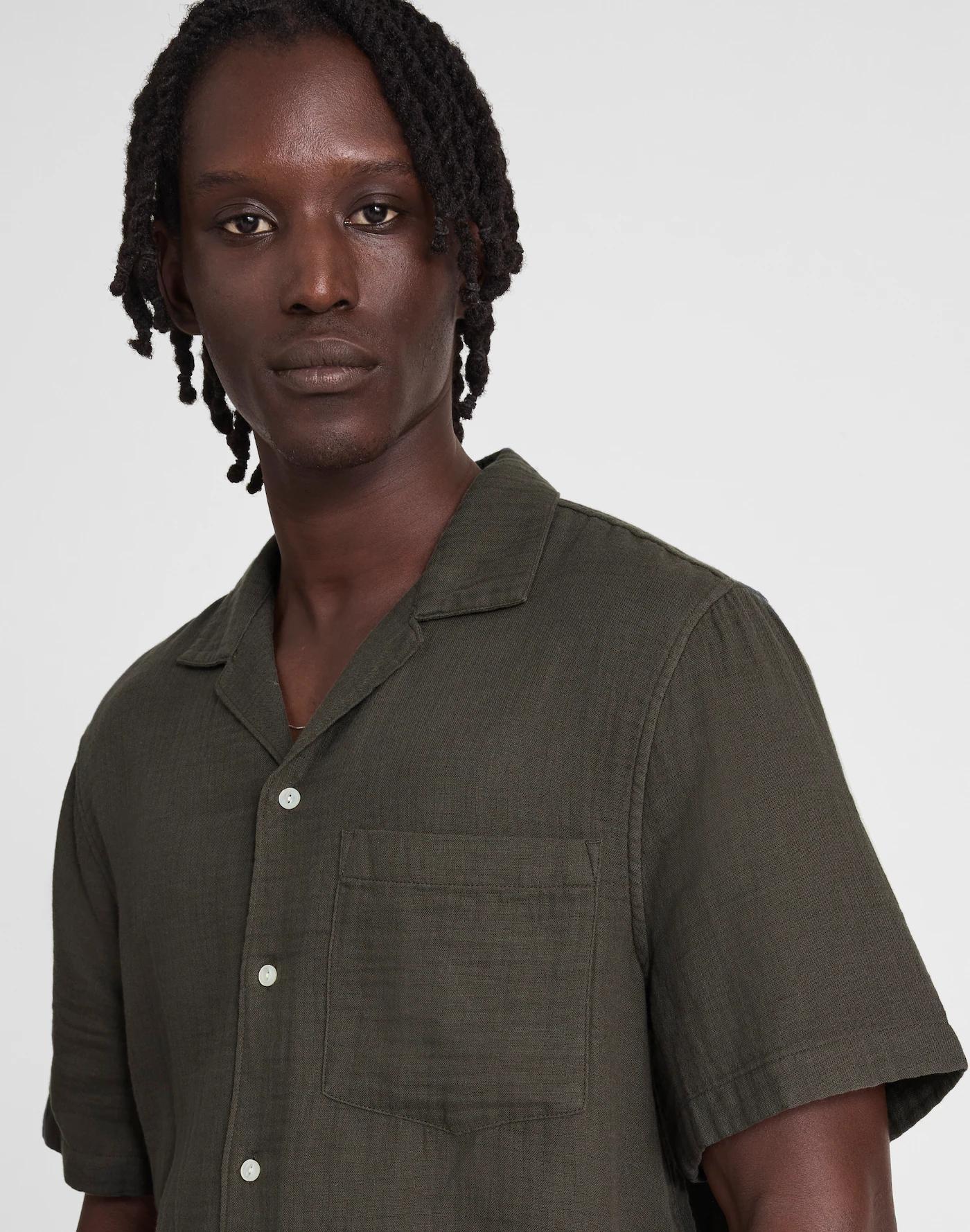 Indigo-Dyed Short-Sleeve Button-Up Shirt Product Image