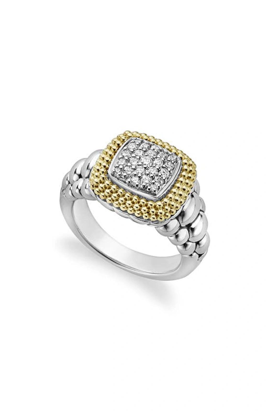 LAGOS 18k Gold And Sterling Silver Diamond Lux Square Ring Product Image