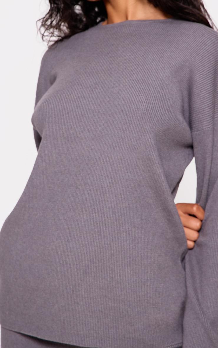 Grey Light Rib Knit Oversized Top Product Image