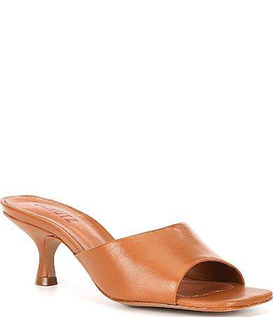 Schutz Dethalia Leather Square Toe Slide Sandals Product Image