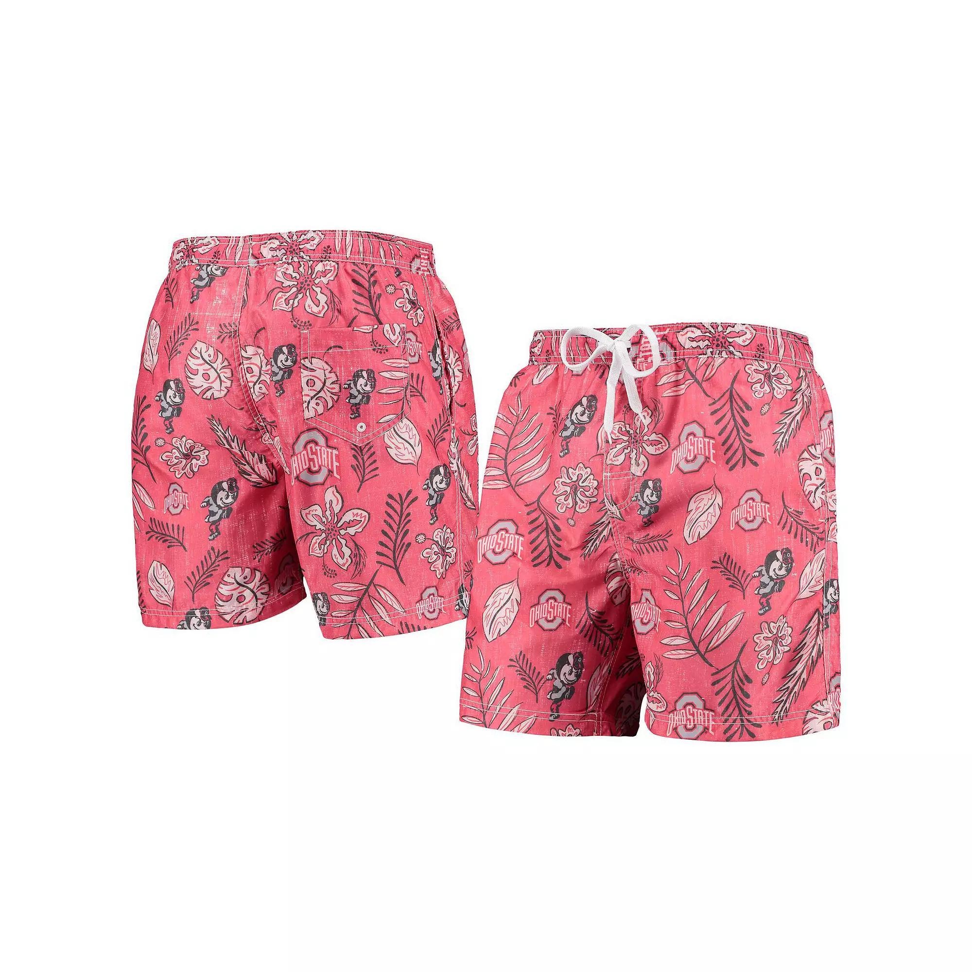 Men's Wes & Willy Scarlet Ohio State Buckeyes Vintage Floral Swim Trunks,  Product Image