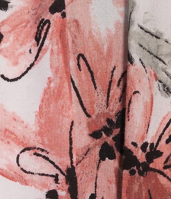 Multiples Knit Pink Print 3/4 Sleeve Open-Front Matching Tank Top Set Product Image