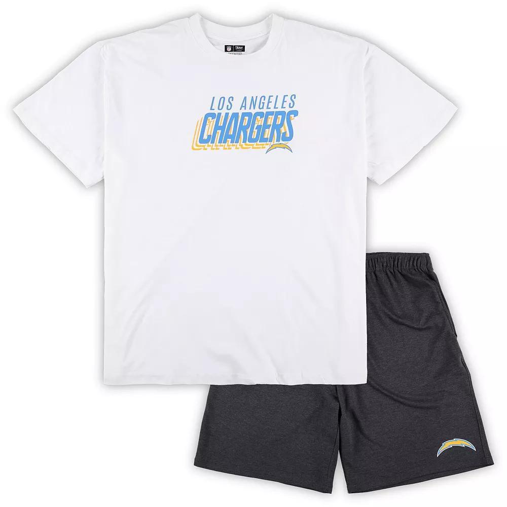 Men's Concepts Sport White/Charcoal Los Angeles Chargers Big & Tall T-Shirt and Shorts Set, Size: 6XB Product Image