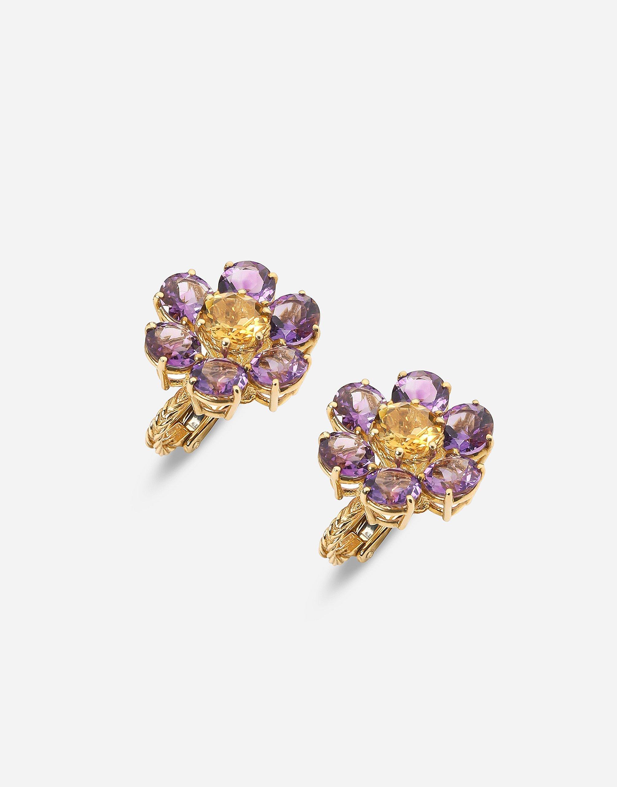 DOLCE & GABBANA Spring Earrings In Yellow 18kt Gold With Amethyst Flower Motif Gold Female Onesize Product Image